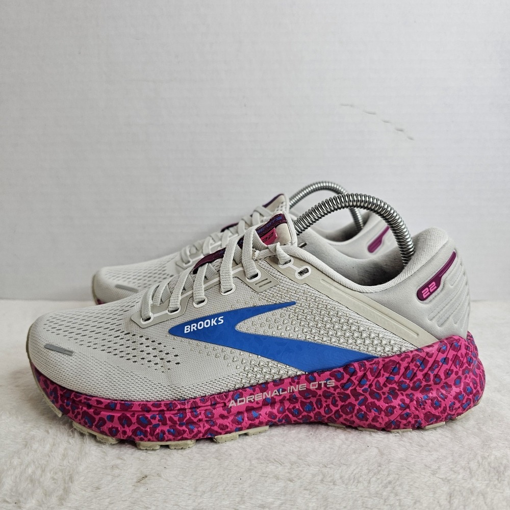 Brooks Adrenaline GTS 22 Women's 9.5B Grey Blue Pink Leopard 1203531B160